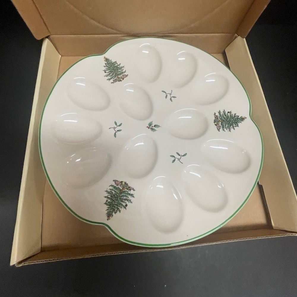 Vintage Spode Christmas Tree Deviled Egg Serving Platter / Dish - Boxed